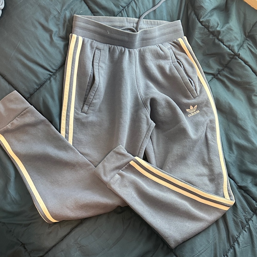 Adidas Men’s Small Blue/Gray Joggers with White Stripes